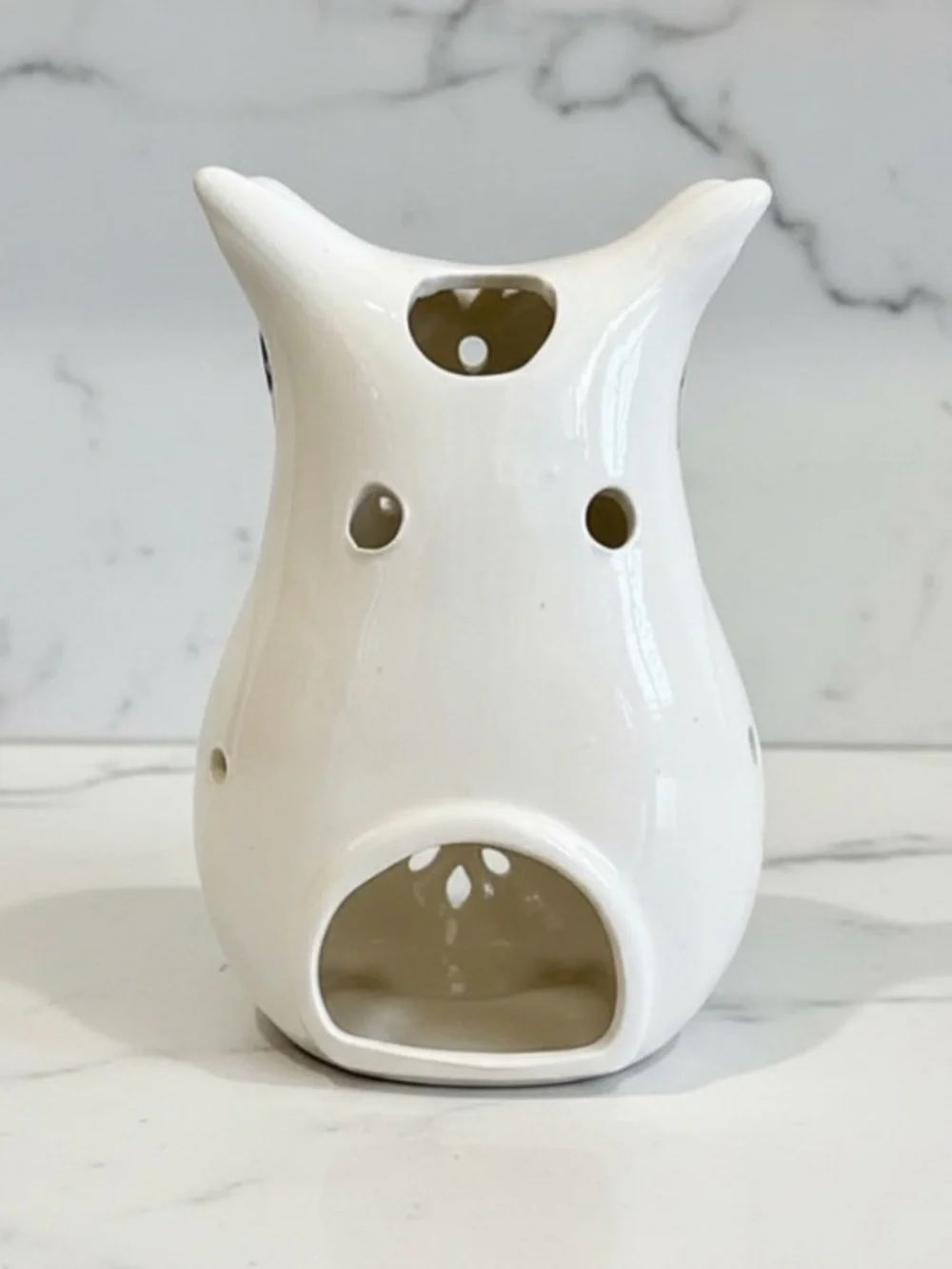 White Ceramic Owl Candle Holder